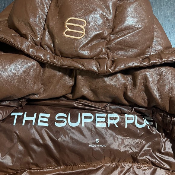Aritzia Super Puff Puffer Jacket Brown Vegan Leather Women's Size SMALL - Picture 11 of 16